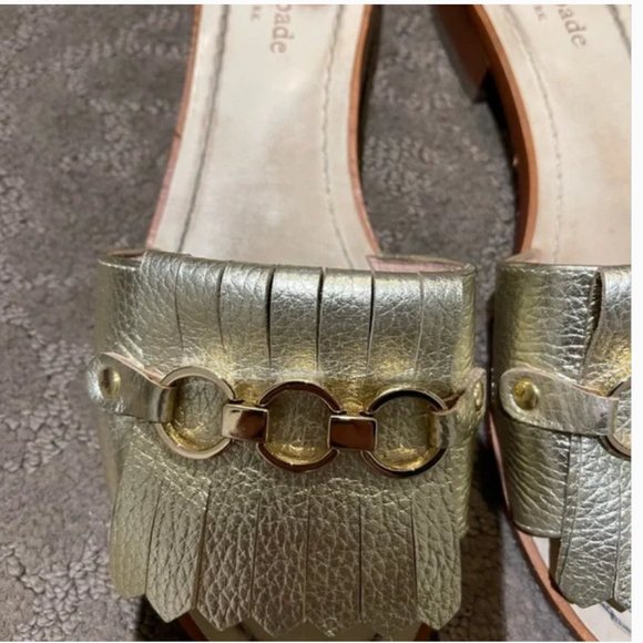 Kate Spade Brie Gold Leather Kiltie Slide Sandals in Metallic size 6.5 - Picture 7 of 10